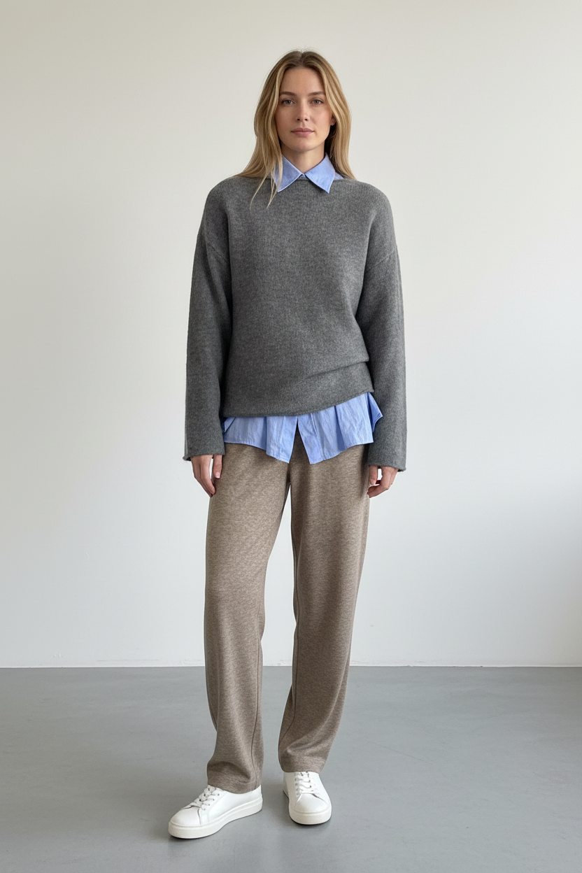 Afslappet Strik Pullover med Minimal Silhuet