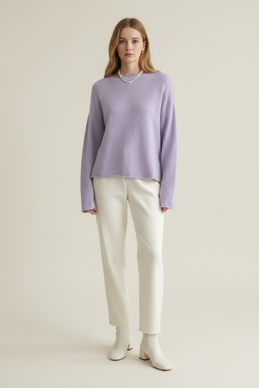 Afslappet Strik Pullover med Minimal Silhuet