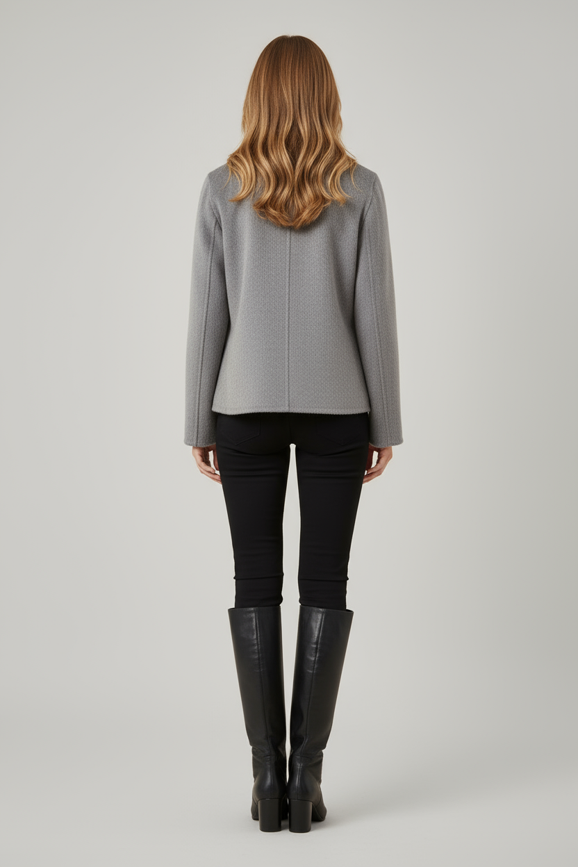 Elegant Coat Women Gold Buttons and Tailored Doll Collar