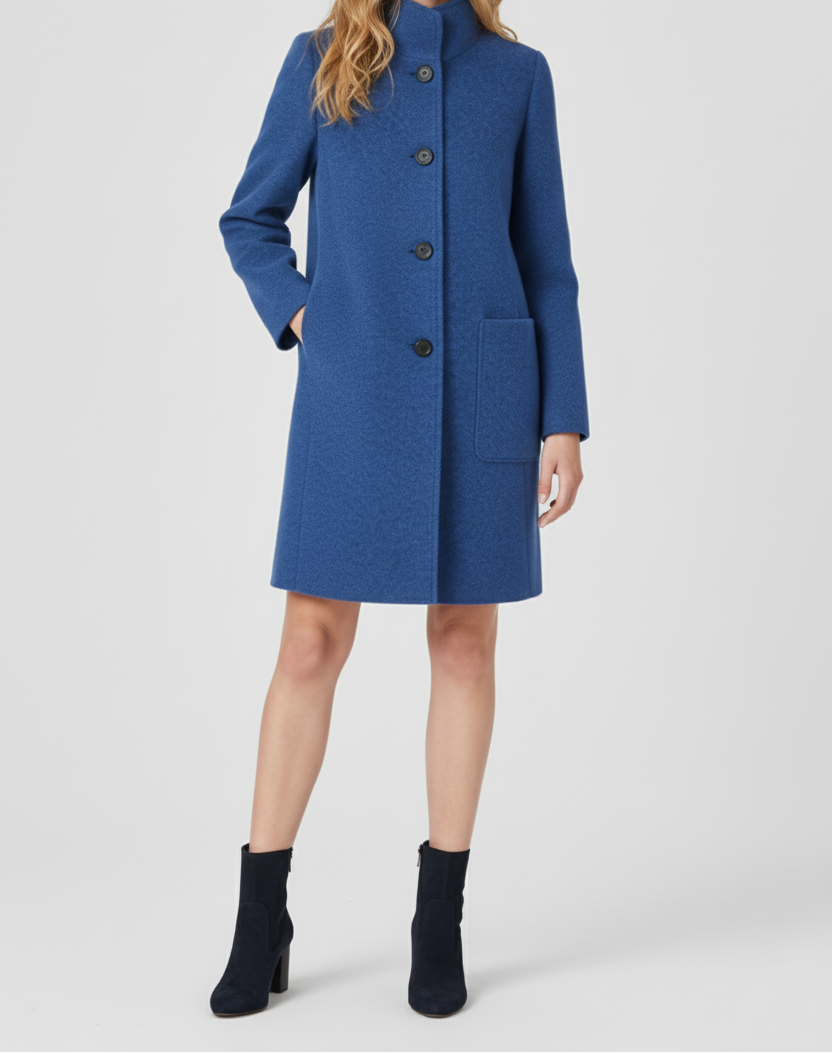 Womens Coat with Round Neckline and Button Front Fit