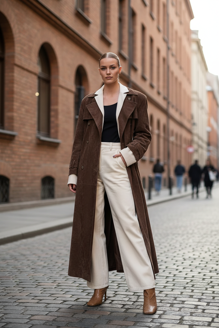 Lang Dobbeltbrystet Trench Coat