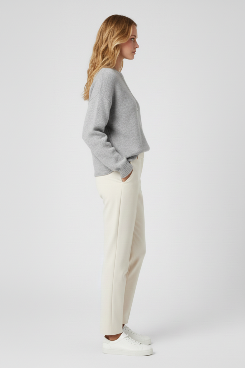 Klassisk Rund Udsnit Strik Sweater med Lange Ærmer