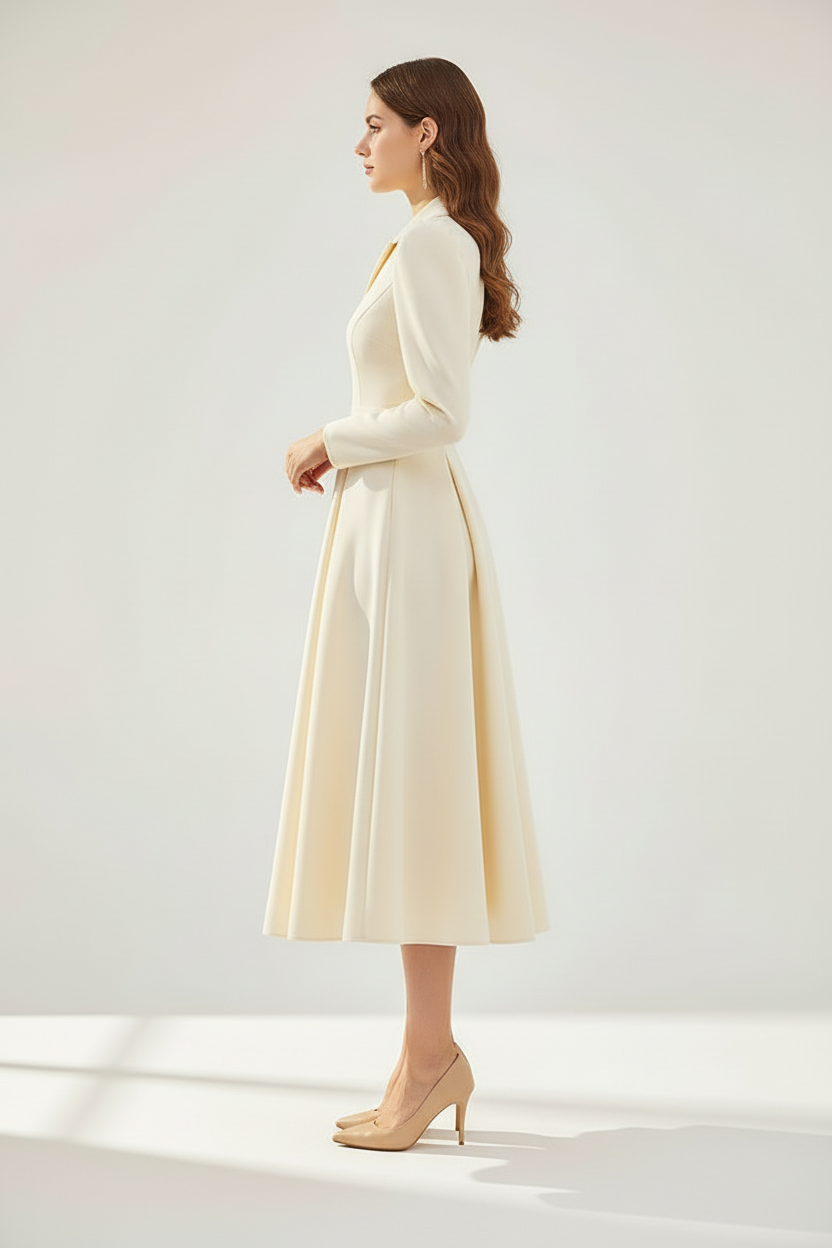 Long Sleeve Midi Dress with Lapel and Pockets