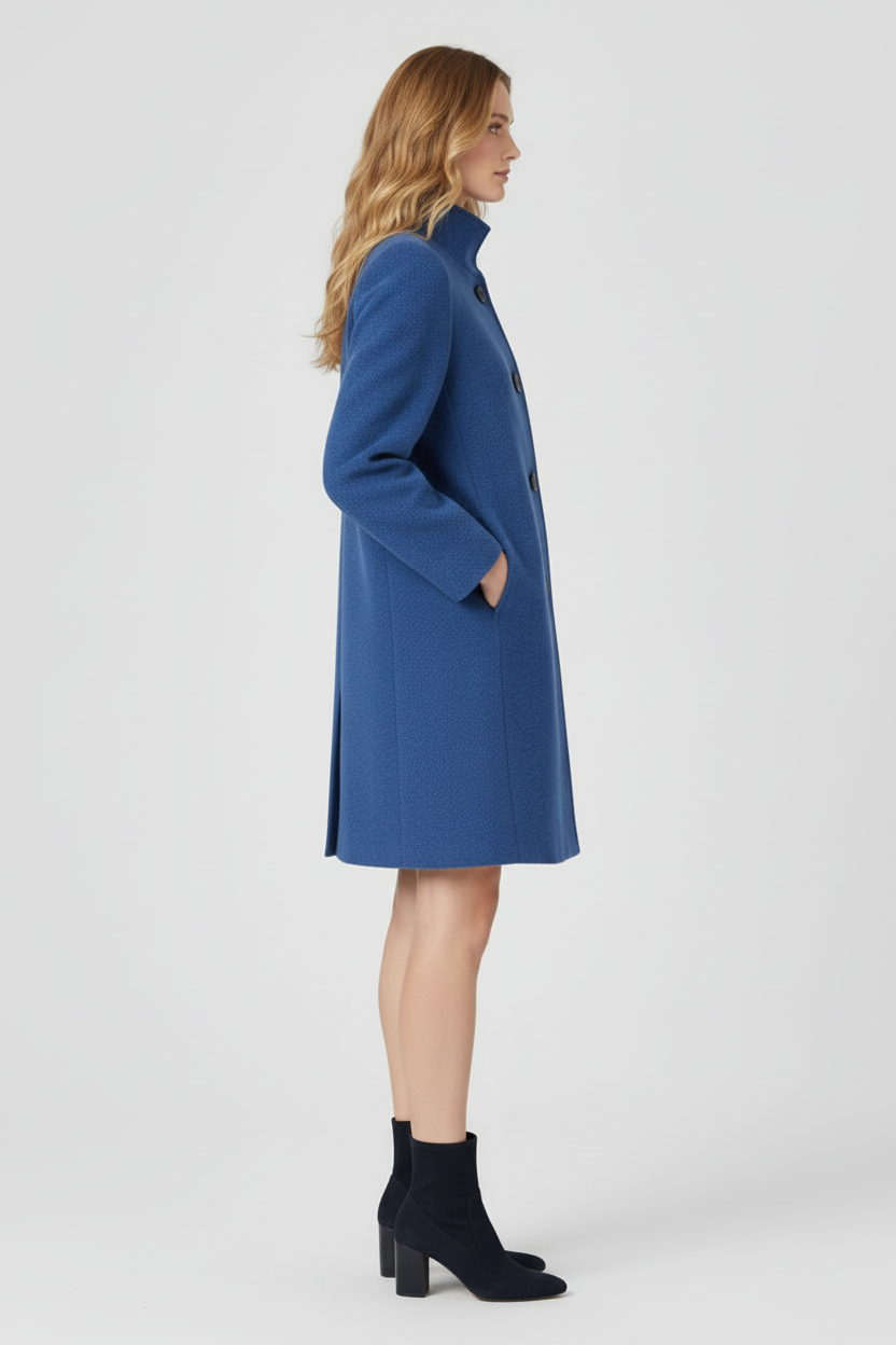 Womens Coat with Round Neckline and Button Front Fit