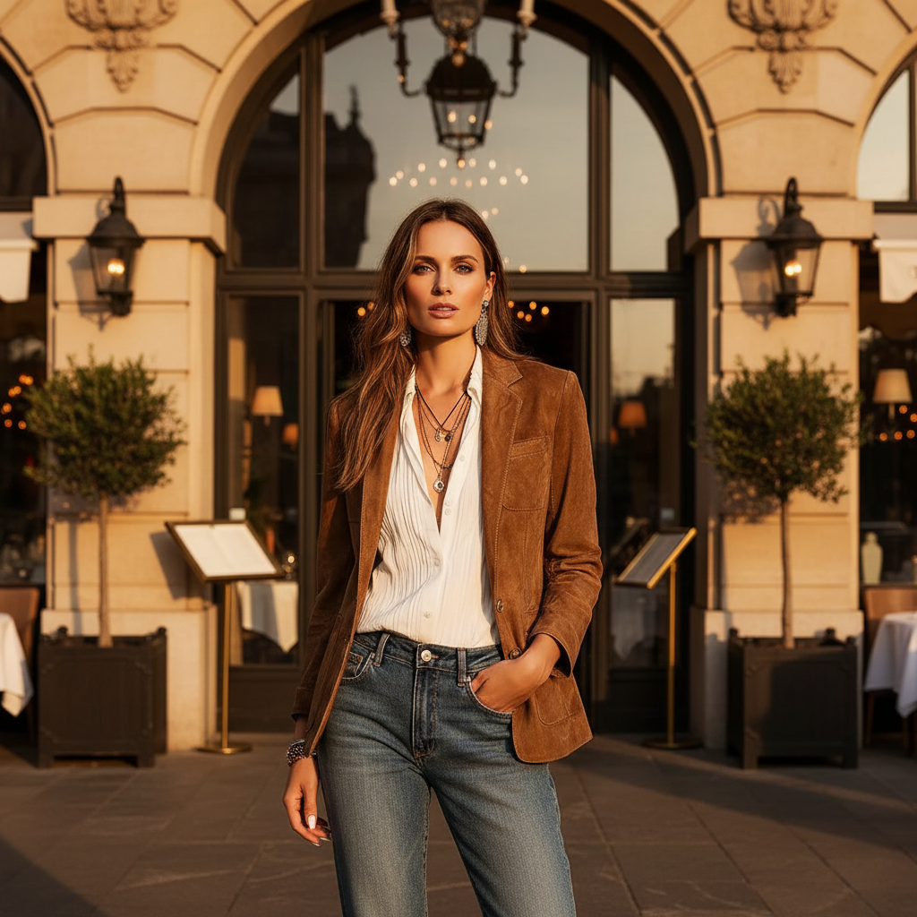 Women’s Button-Down Suede Blazer with Relaxed Tailored Fit