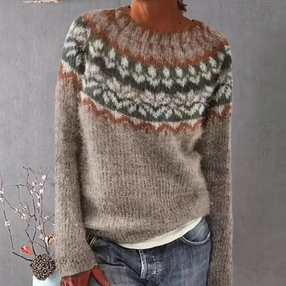 Women’s Patterned Knit Jumper with Crew Neck
