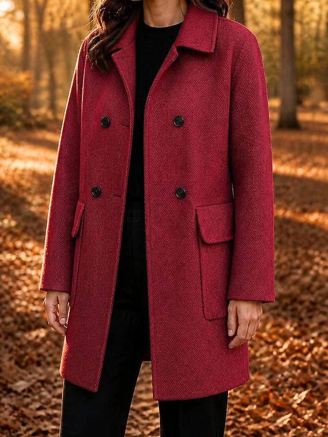 Women’s Herringbone Double Breasted Long Coat