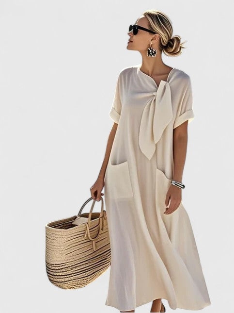 Women’s Summer Maxi Dress with Neck Tie and Pockets