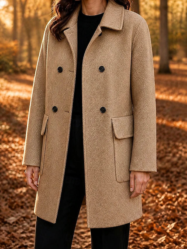 Women’s Herringbone Double Breasted Long Coat