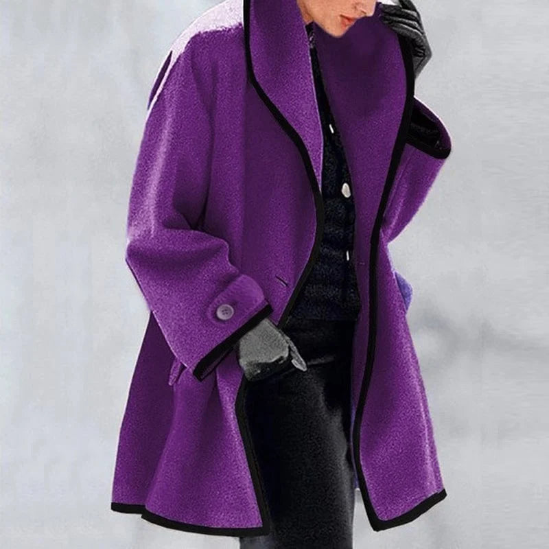 Women’s Merino Wool Blend Trench Coat with Double-Breasted Front