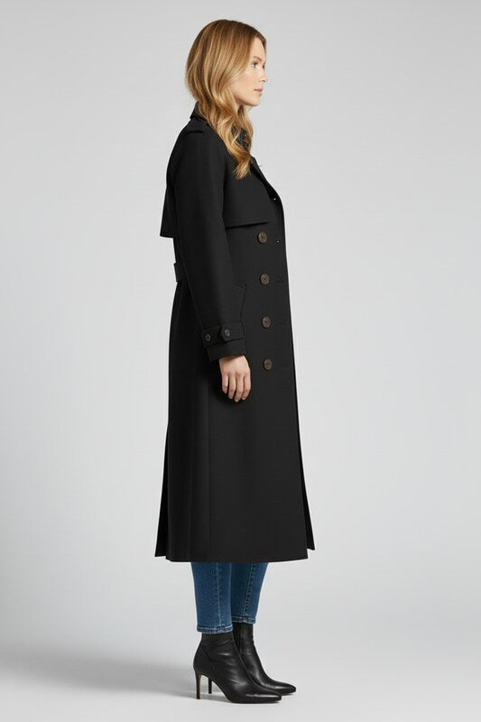 Long Womens Trench Coat with Belted Closure and Structured Fit