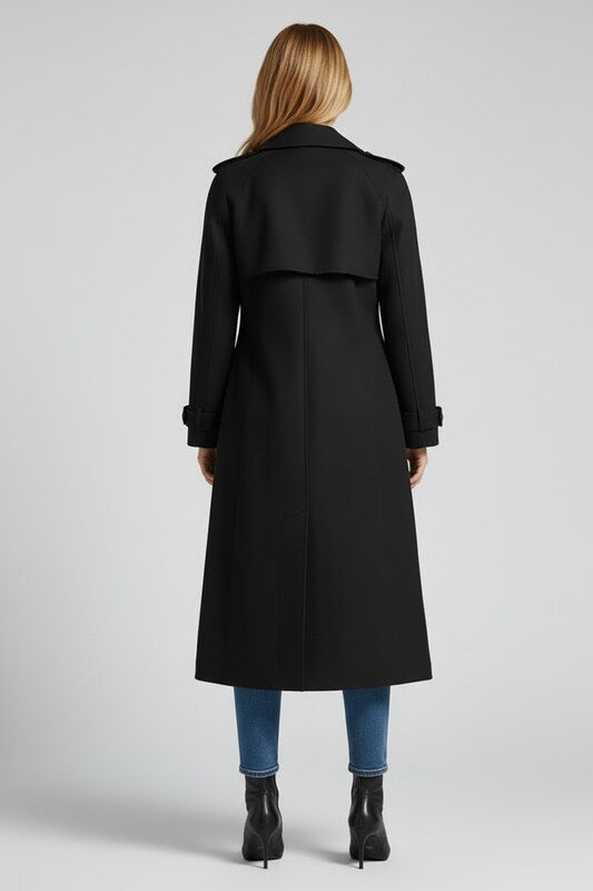 Long Womens Trench Coat with Belted Closure and Structured Fit