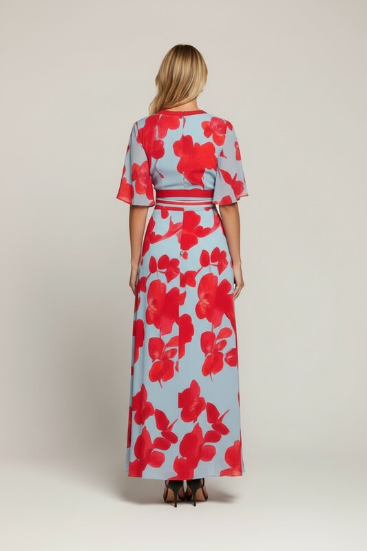 Blomster Midi Kjole med Feminin Silhuet og Flydende Pasform