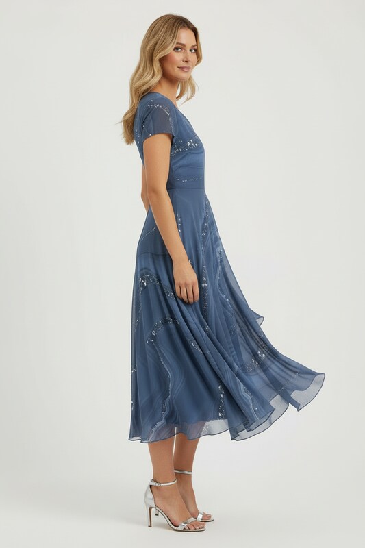 V-hals Midi Kjole med Patchwork Detalje