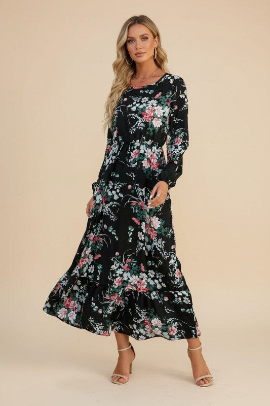 Sommerkjole med Samlet Talje og Blomsterdesign