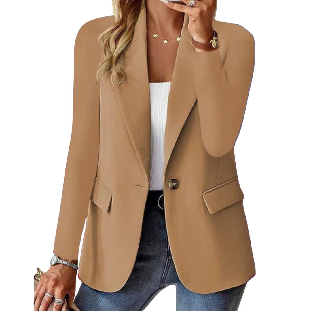 Women’s Single Button Blazer with Notched Lapel and Long Sleeves