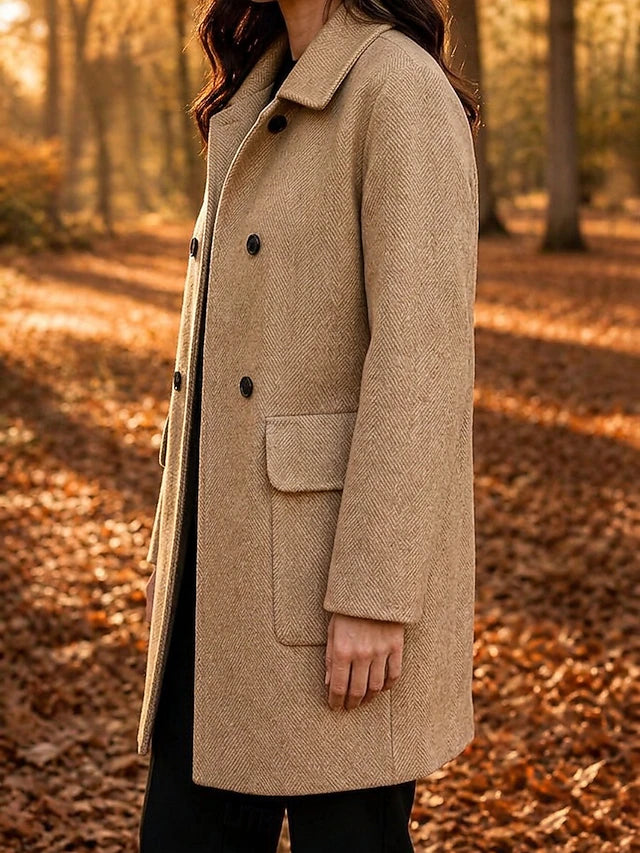Women’s Herringbone Double Breasted Long Coat