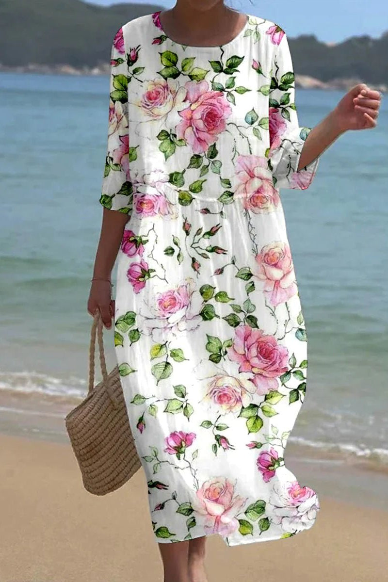 Women’s Floral Midi Dress with Flowy Silhouette and Lightweight Fabric