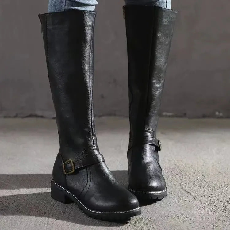 Women’s Orthopedic Leather Boots with Buckle Detail and Zip Closure