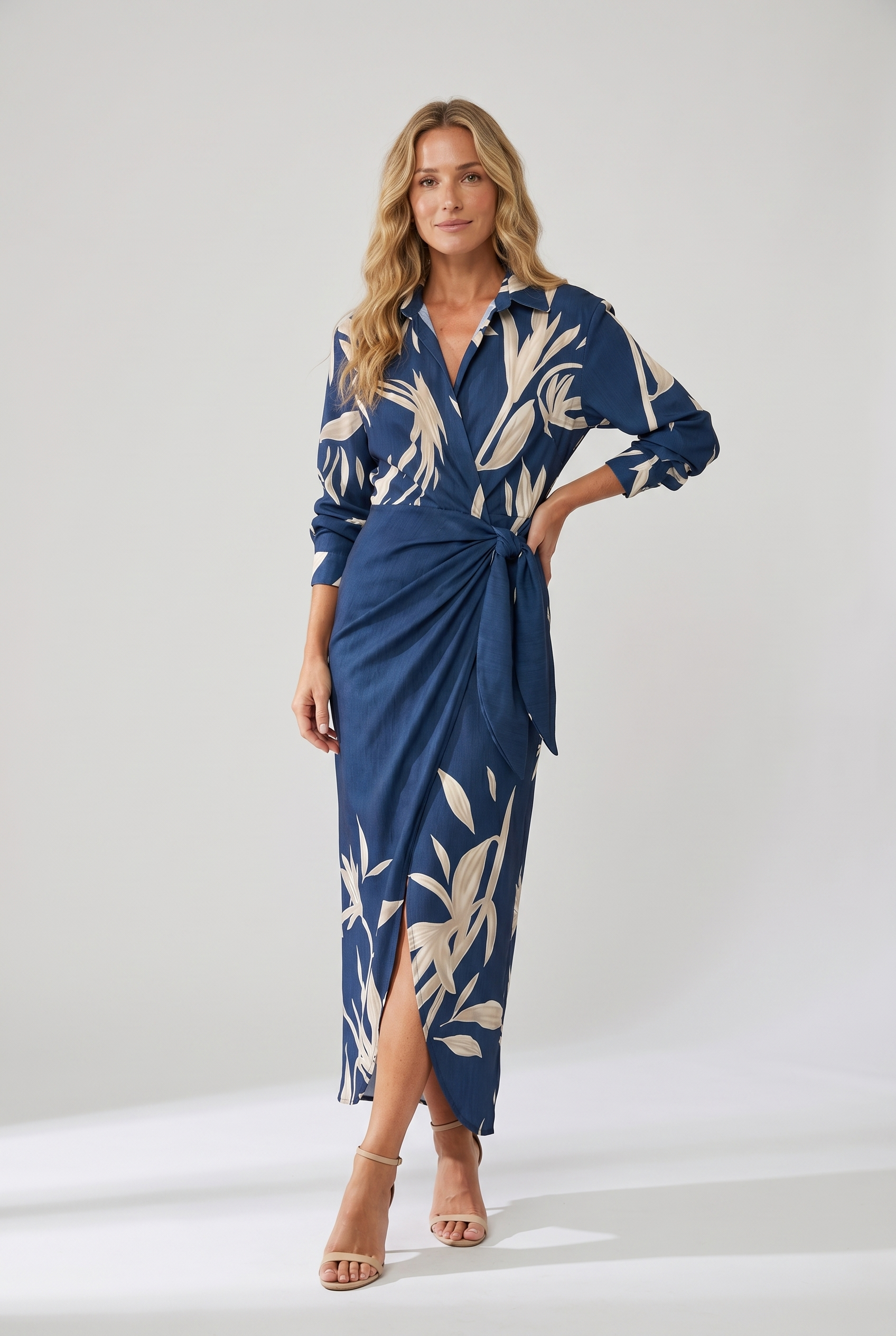 Women’s Floral Wrap Maxi Dress with Tie Waist and V-Neck