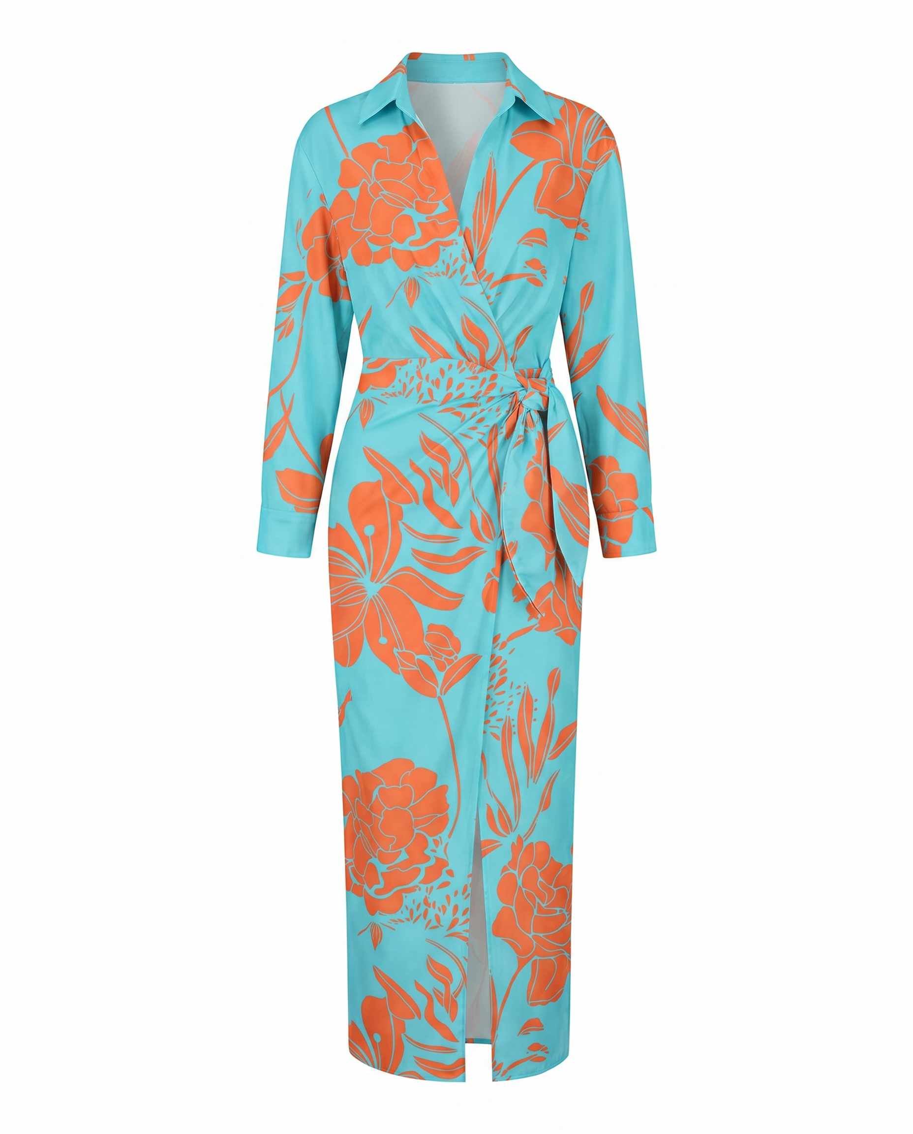 Women’s Floral Wrap Maxi Dress with Tie Waist and V-Neck
