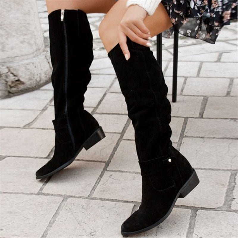 Women’s Slouch Knee High Boots with Low Block Heel