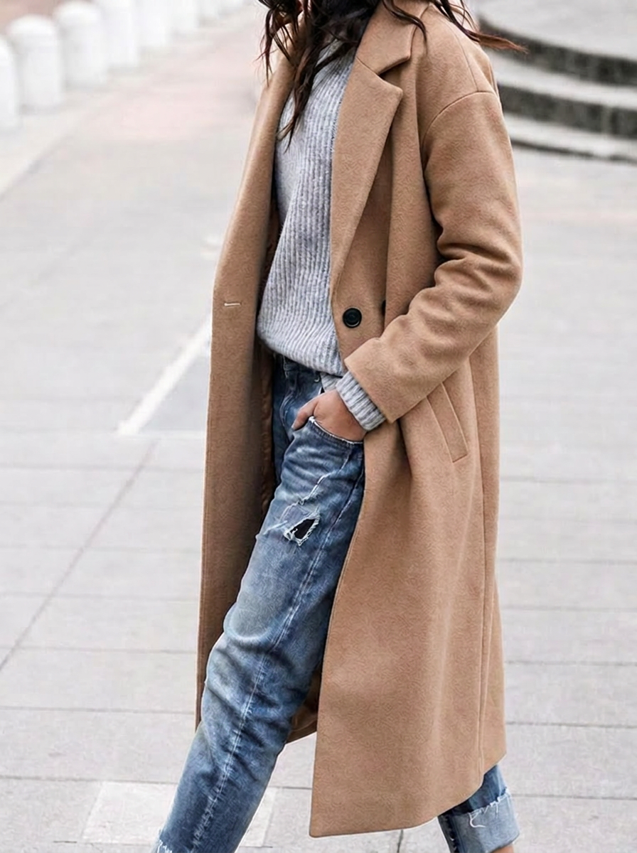 Women’s Oversized Long Trench Coat with Wide Lapel