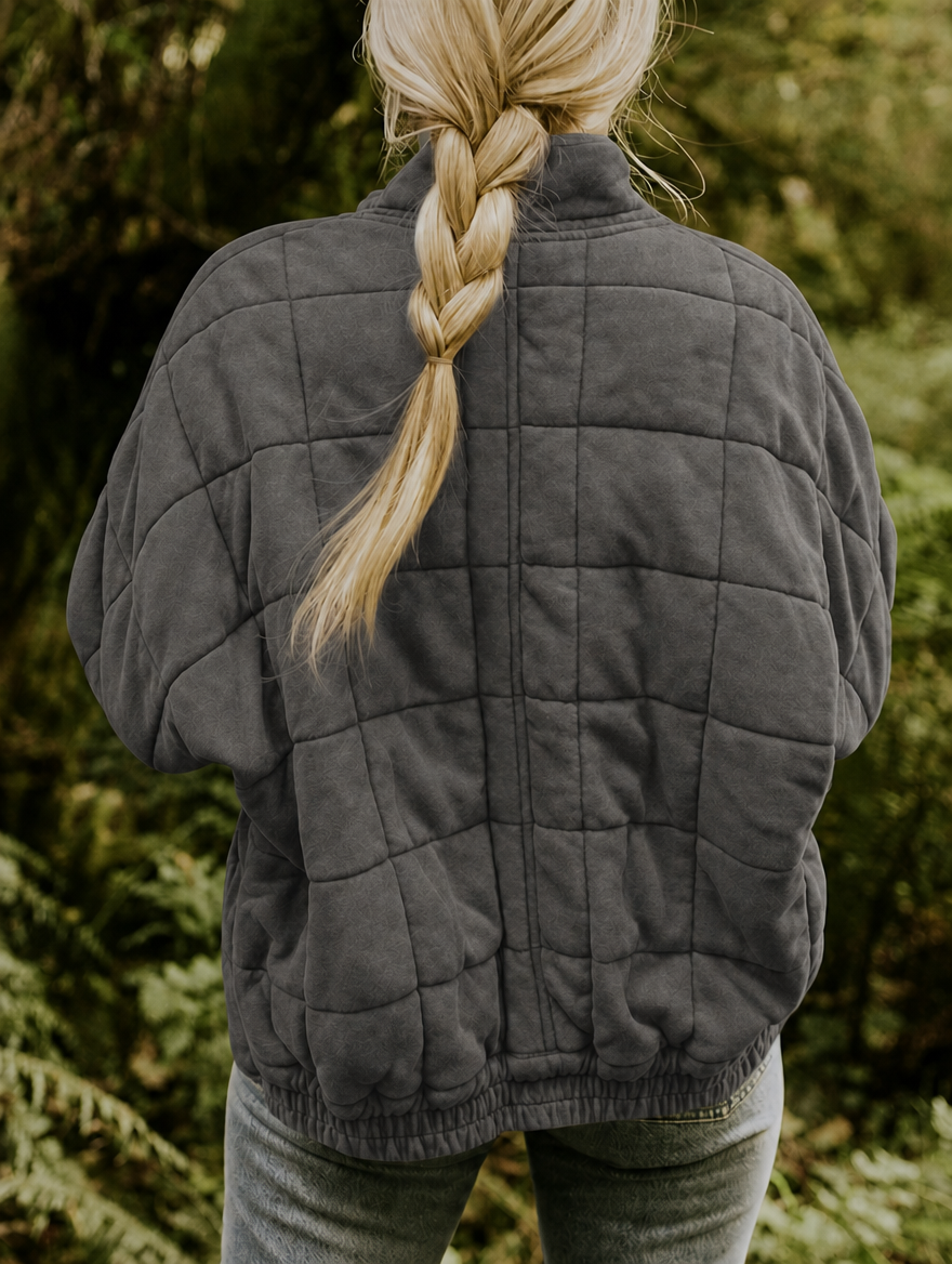 Women’s Quilted Jacket with Zip Front and Stand Collar