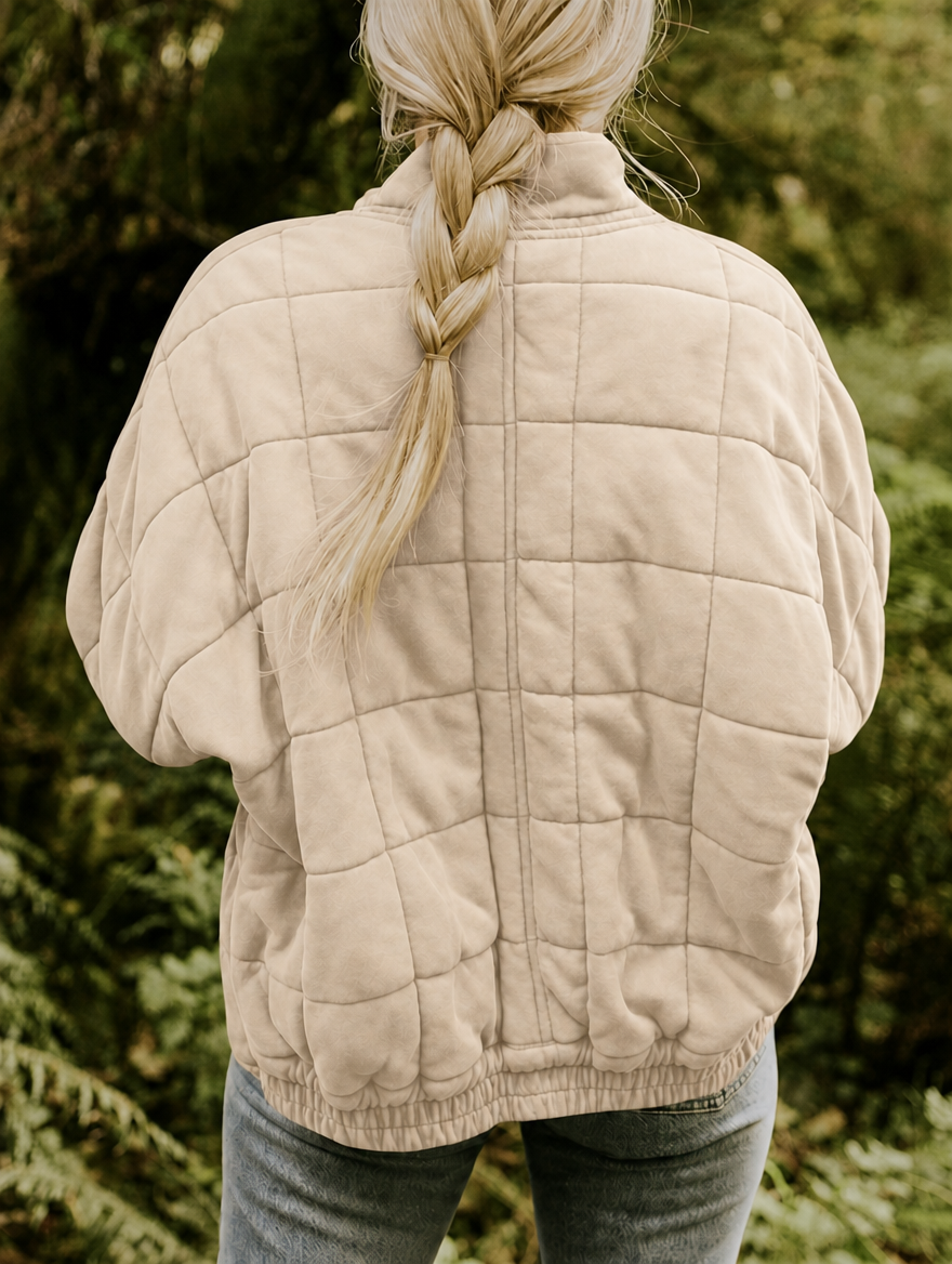 Women’s Quilted Jacket with Zip Front and Stand Collar