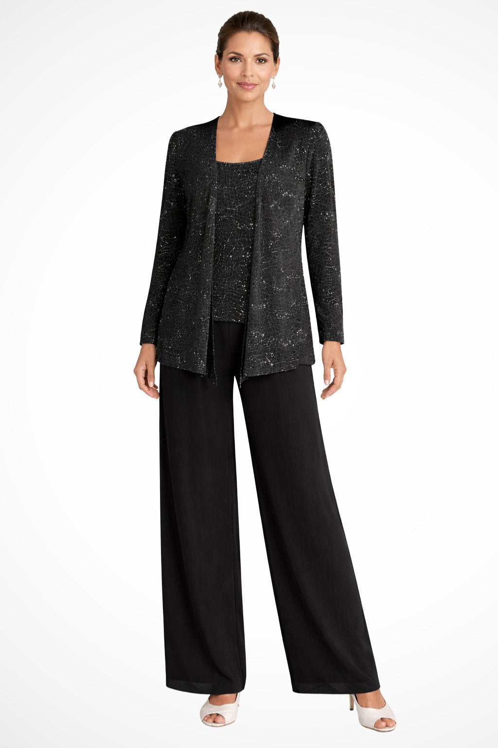 Women’s Sequin Three Piece Trousers Suit with Wide Leg Trousers