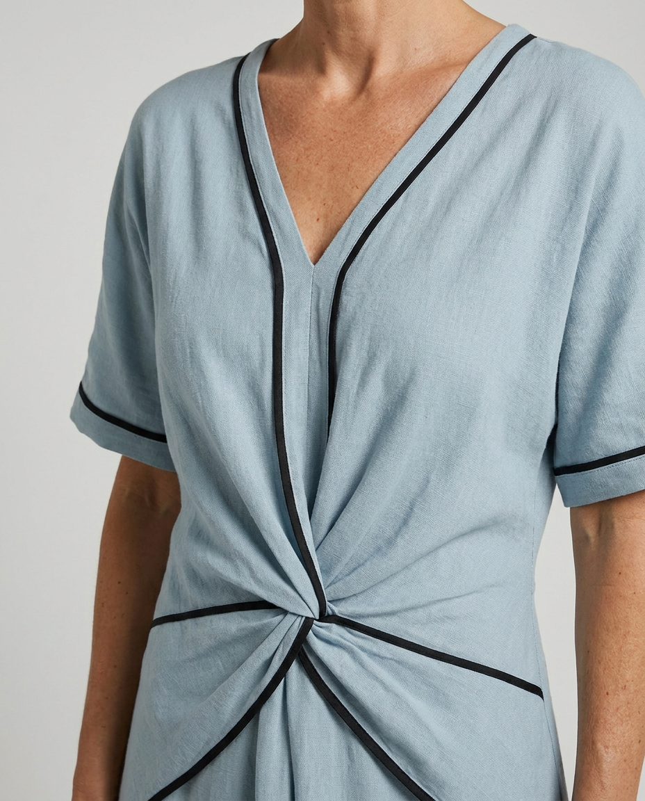 Women’s Summer Maxi Dress with Twist Front and V-Neck Trim
