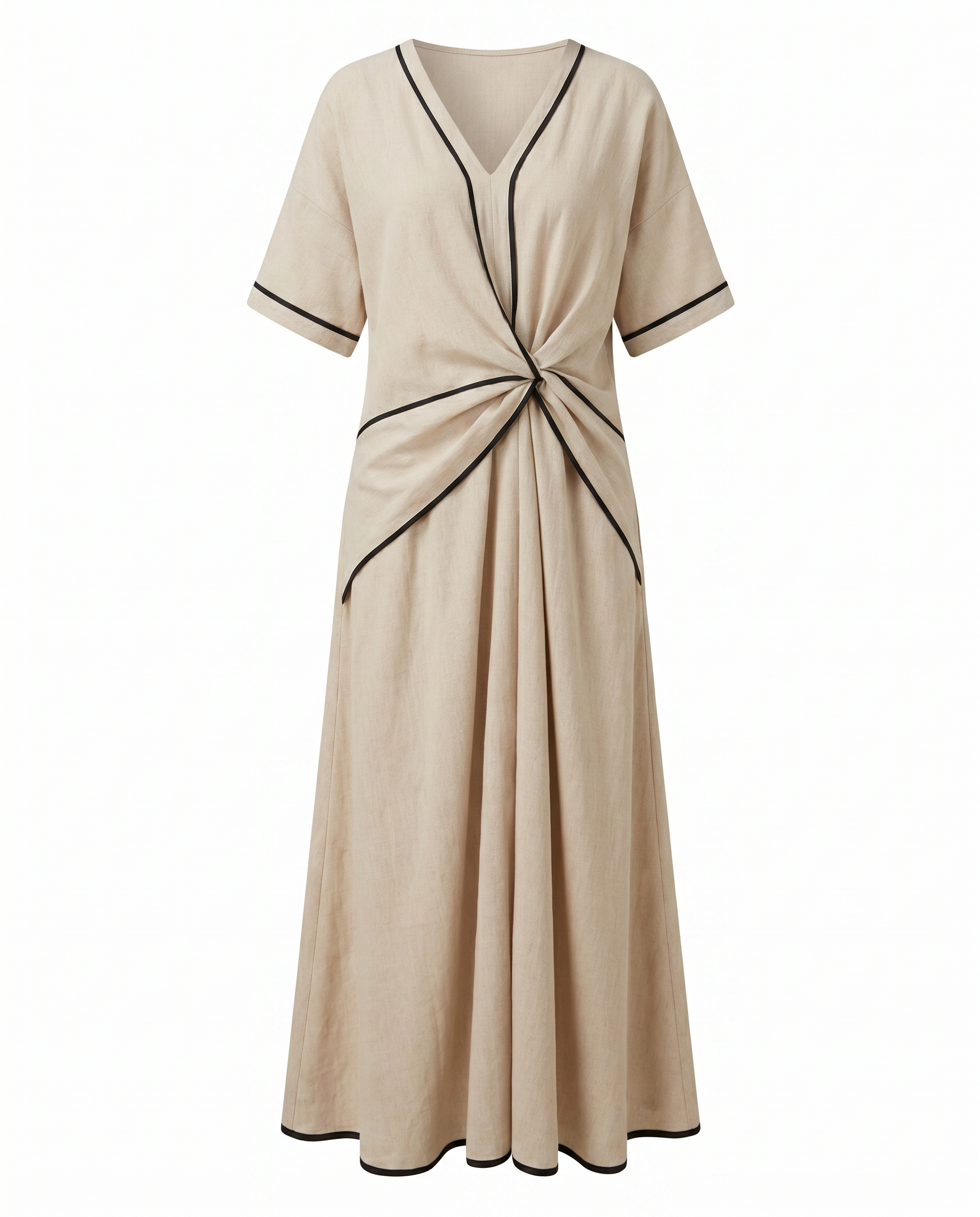 Women’s Summer Maxi Dress with Twist Front and V-Neck Trim