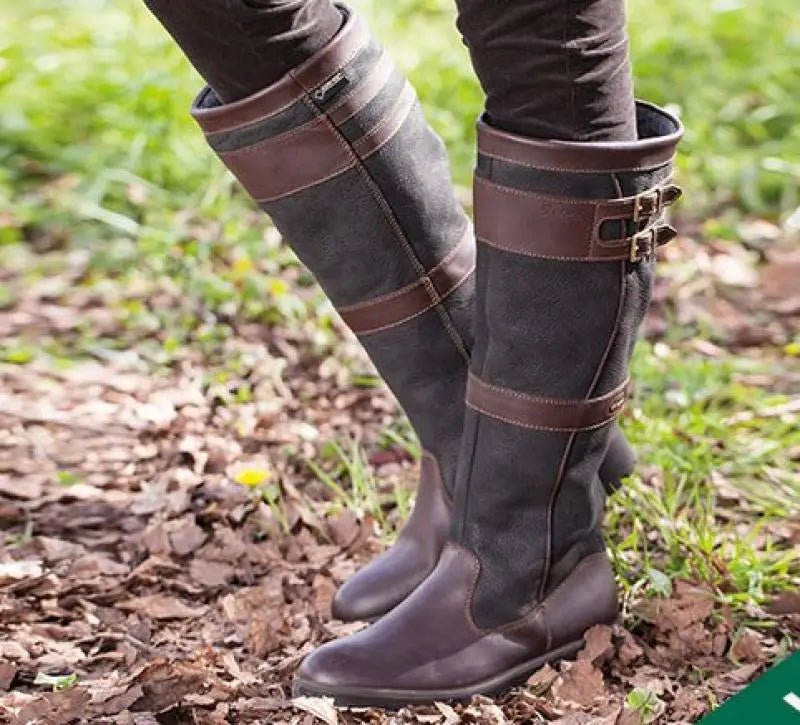 Women’s Waterproof Knee High Boots with Pull-On Design & Buckle Detail