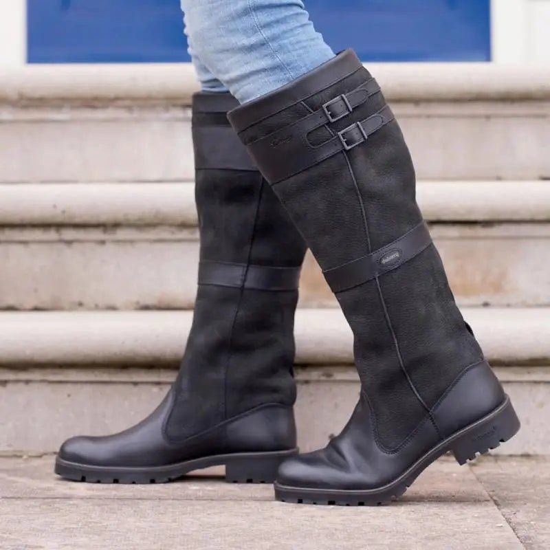 Women’s Waterproof Knee High Boots with Pull-On Design & Buckle Detail