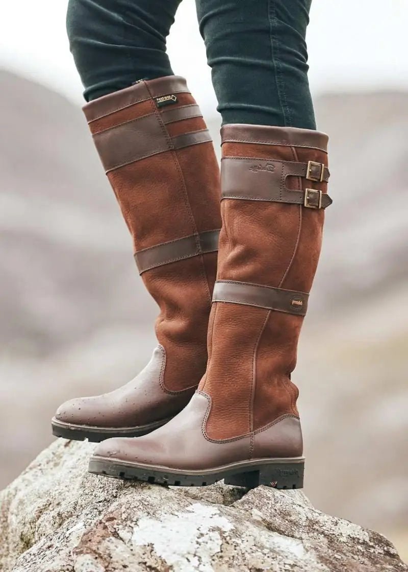 Women’s Waterproof Knee High Boots with Pull-On Design & Buckle Detail