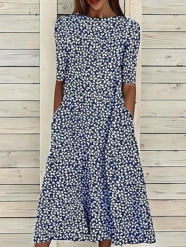 Women’s Floral Summer Midi Dress with A-Line Silhouette