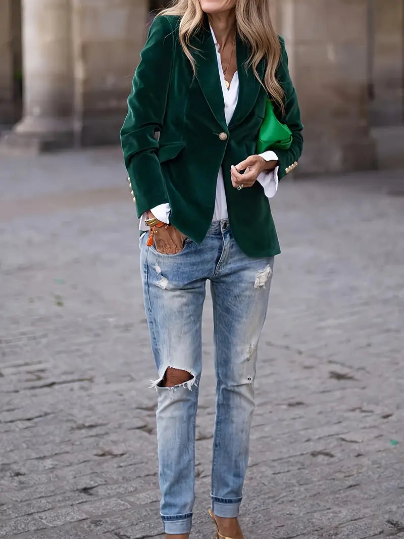 Women’s Velvet Tailored Blazer with Single Button