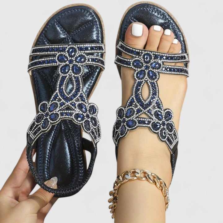 Women’s Orthopedic Sandals with Rhinestone Straps and Comfort Sole