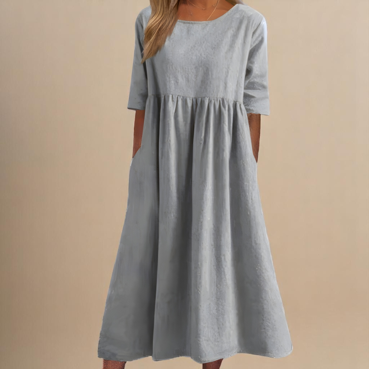 Women’s Flattering Midi Dress with Pockets and Relaxed Fit