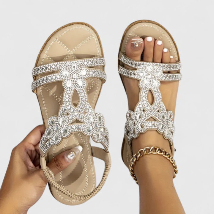 Women’s Orthopedic Sandals with Rhinestone Straps and Comfort Sole