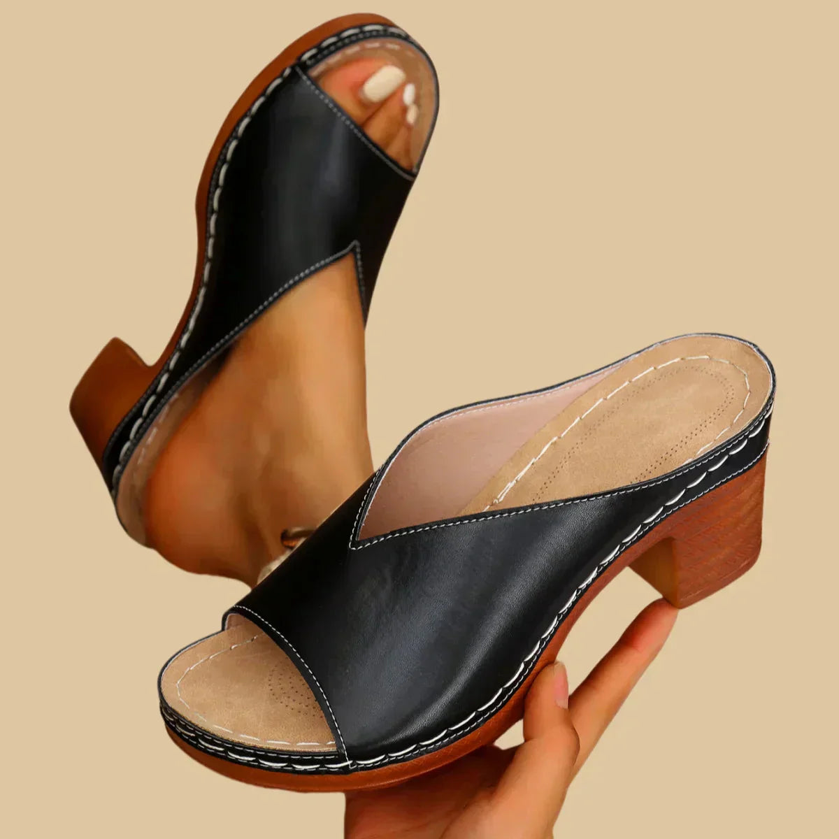 Women’s Orthopedic Sandals with Thick Heel and Slip-On Design
