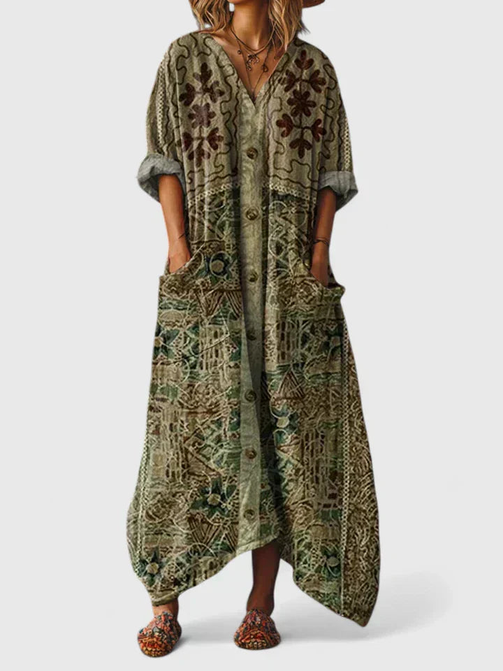 Women’s Elegant Summer Maxi Dress with Embroidered Detail and Pockets