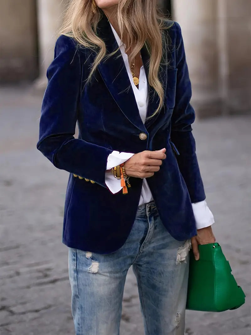 Women’s Velvet Tailored Blazer with Single Button
