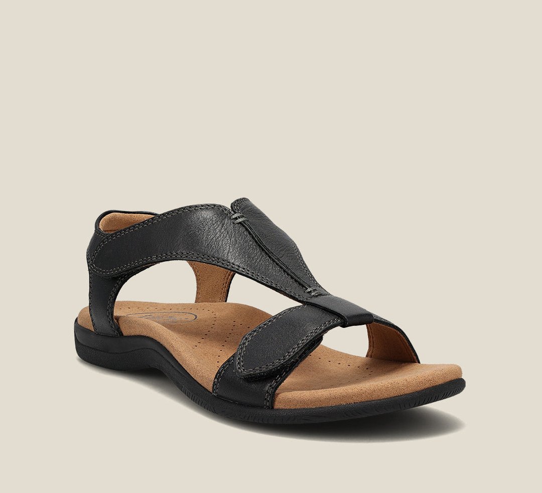 Orthopedic Vegan Leather Sandals with Memory Foam Footbed and T-Strap Design