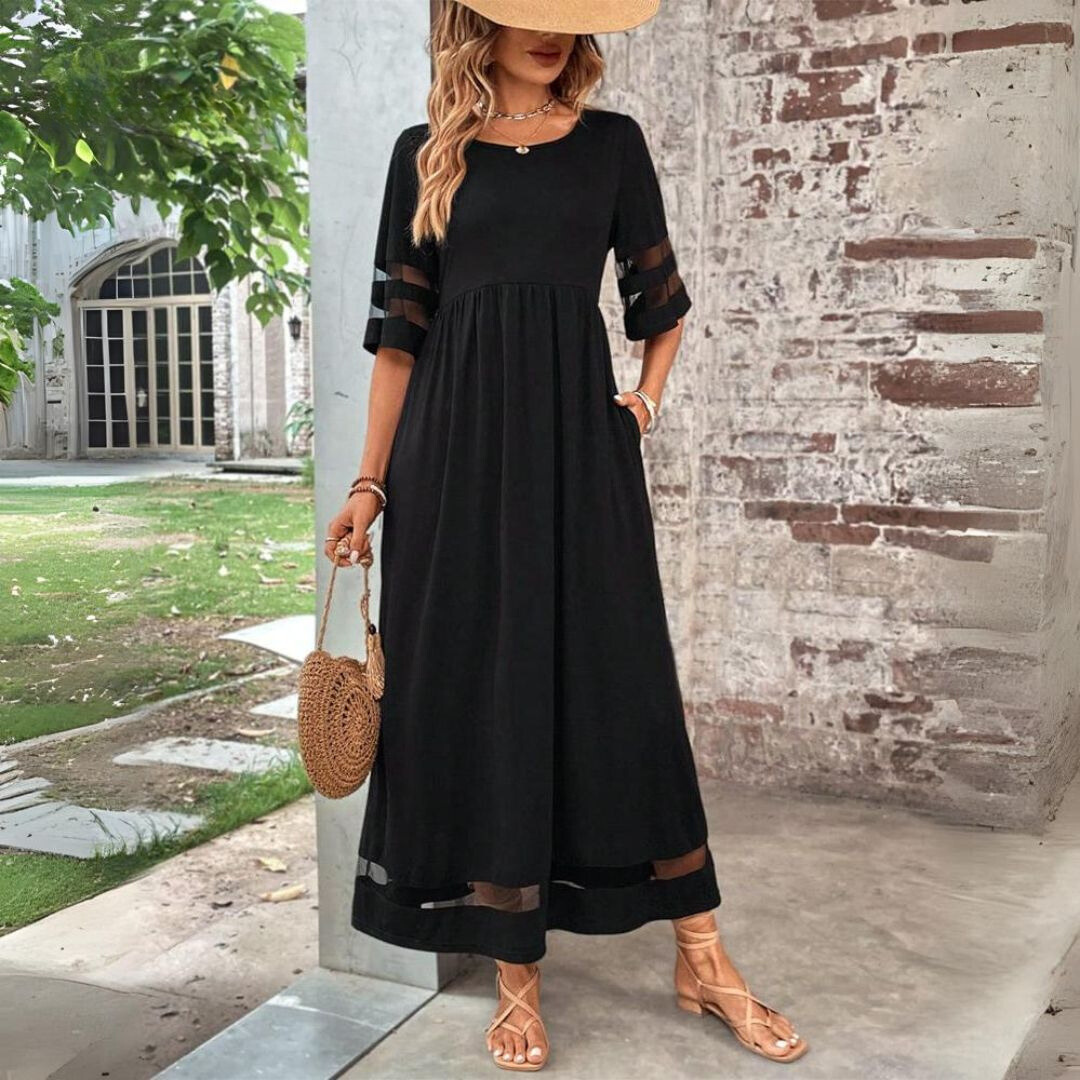 Women’s Flattering Midi Dress with Empire Waist and Flowing Skirt