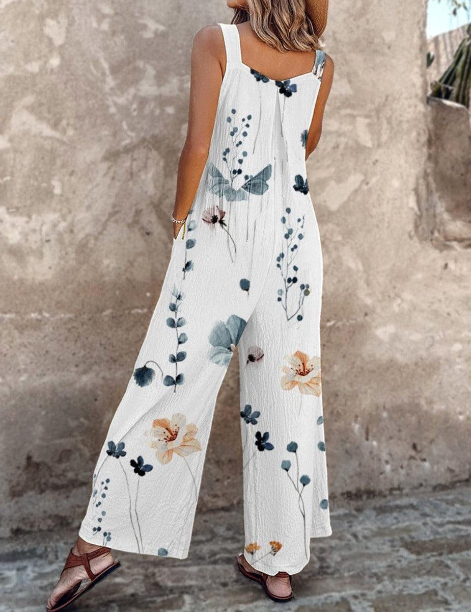 Women’s Printed Wide Leg Dungarees with Adjustable Straps