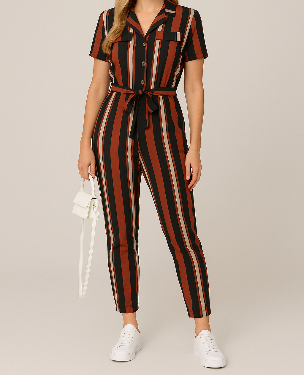 Short Sleeve Button Jumpsuit