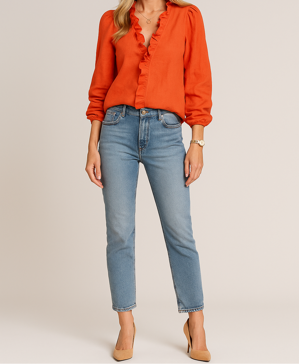 Elegant chic bluse med flæser