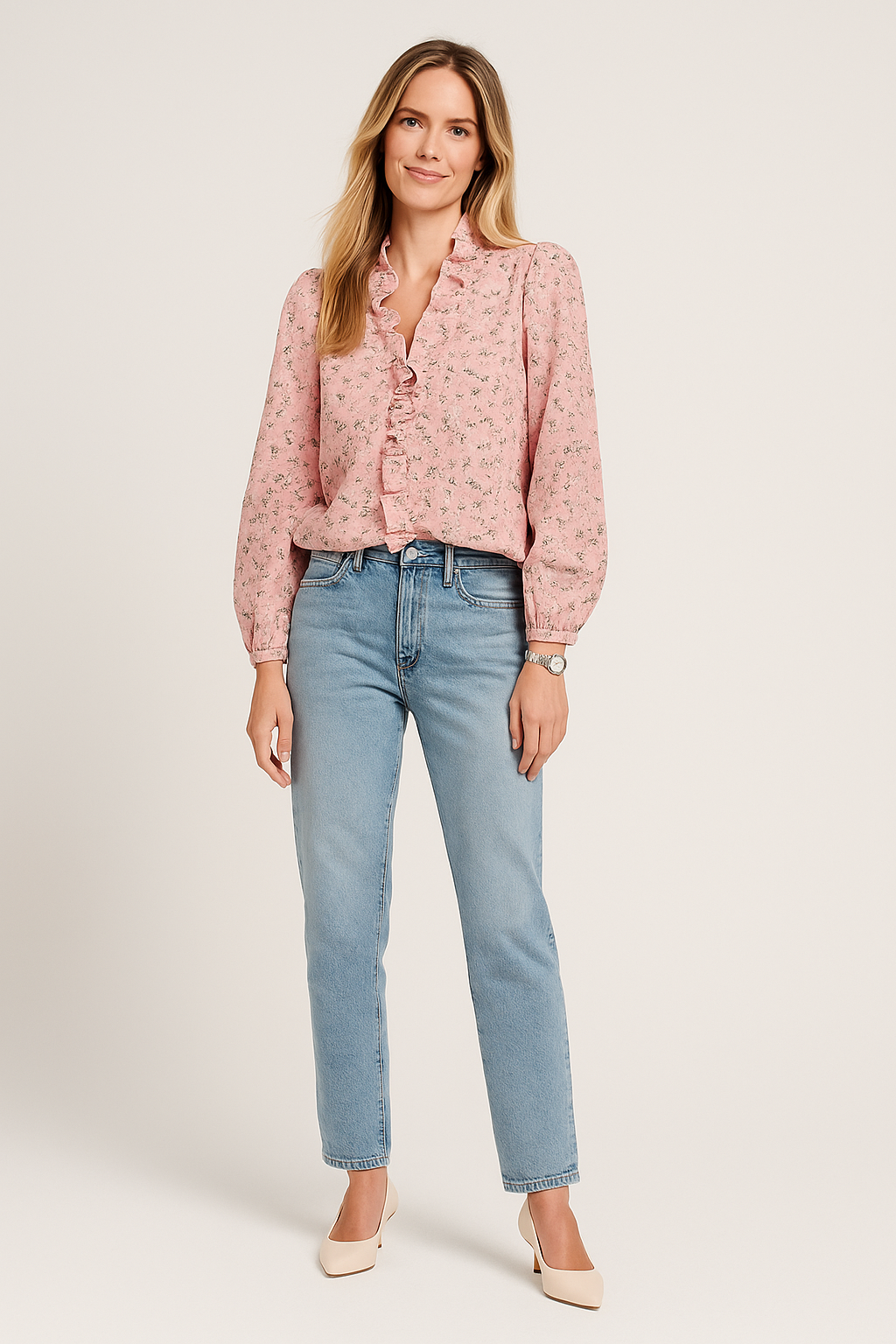 Elegant chic bluse med flæser