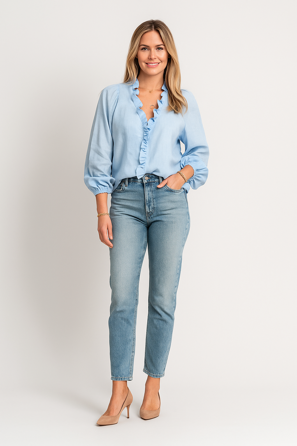 Elegant chic bluse med flæser